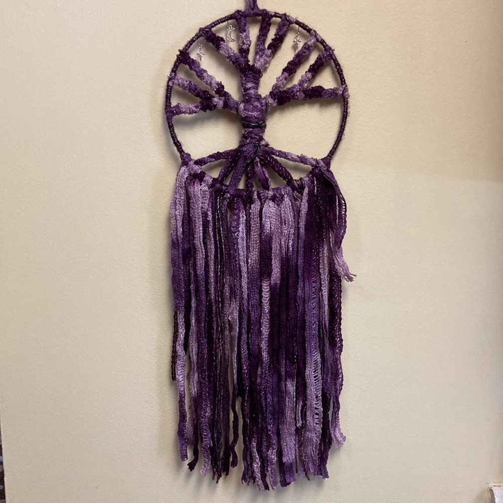 Hand Crafted Macrame 8" Round Purple Tree of Life